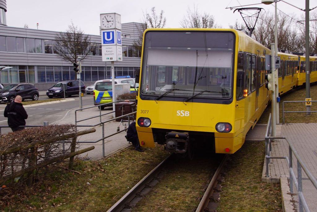 9.3.2018 Stadtbahnunfall im Scharnhauser Park. Eine Person wurde verletzt.
