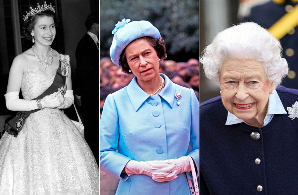 Queen Elizabeth II. in den Jahren 1953, 1976 und 2021 (von links) Foto: Imago/Dennis Brack / Dani/i Images