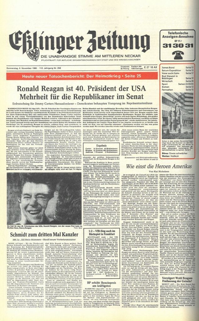 1980. Ronald Reagan wird 40. Präsident der USA.