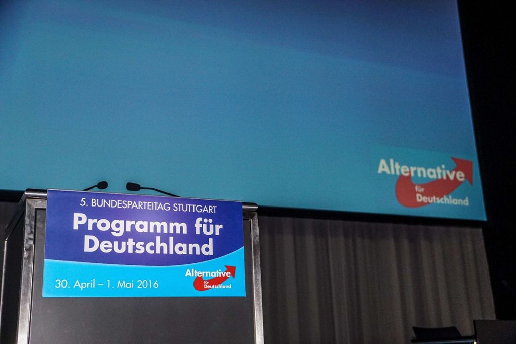 29.4.2016 Auf der Landesmesse Stuttgart läuft der Aufbau zum AfD-Bundesparteitag