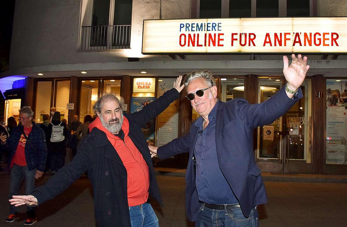 Gustave Kervern (links) und Benoît Delépine am 12. Oktober bei der  Deutschland-Premiere vor dem Cinema Paris in Berlin