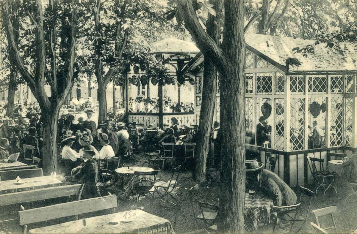 Ansichtskarte von 1912 mit der Gartenwirtschaft beim Mineralbad Berg. Foto: Sammlung Gohl