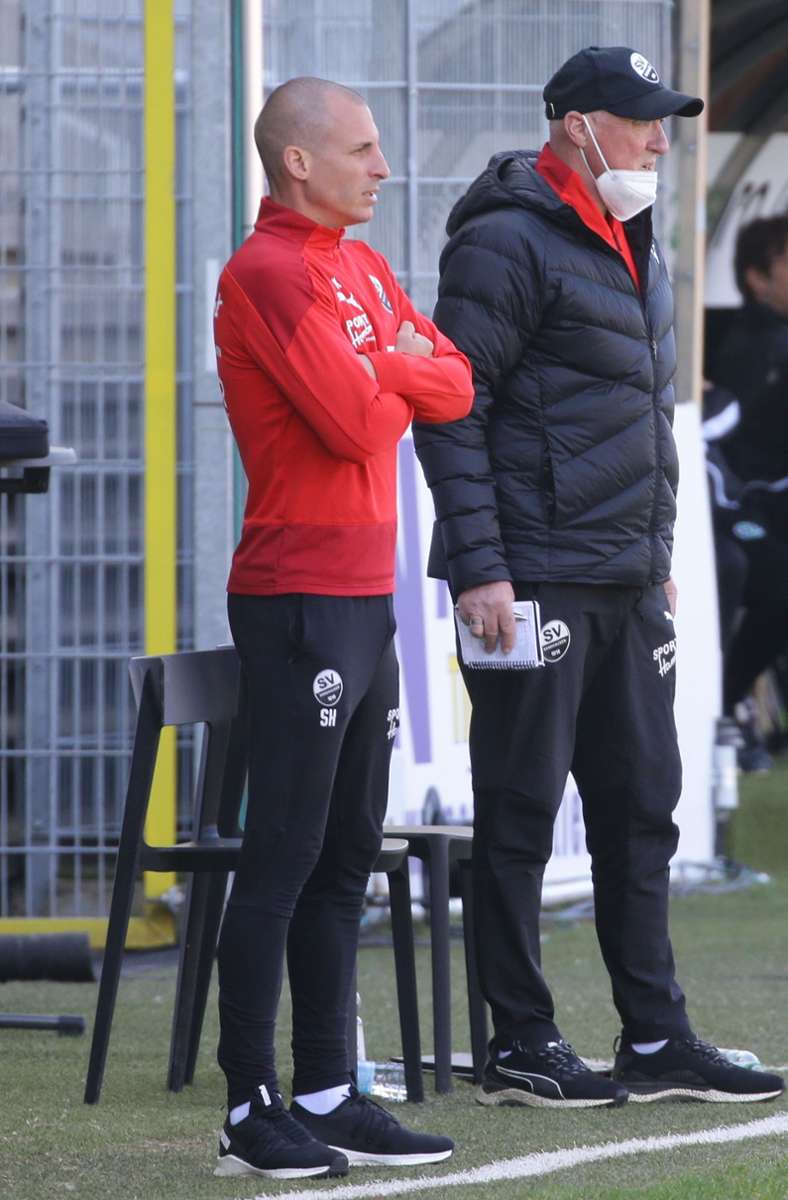 Beim SV Sandhausen steht seit Februar 2021 das Duo Stefan Kulovits (li.) und Gerhard Kleppinger an der Seitenlinie.