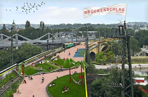 Wenn die Eisenbahn über die neue Brücke fährt (im Hintergrund zu sehen),  könnte die Rosensteinbrücke anders genutzt werden. Foto: Puls Stuttgart