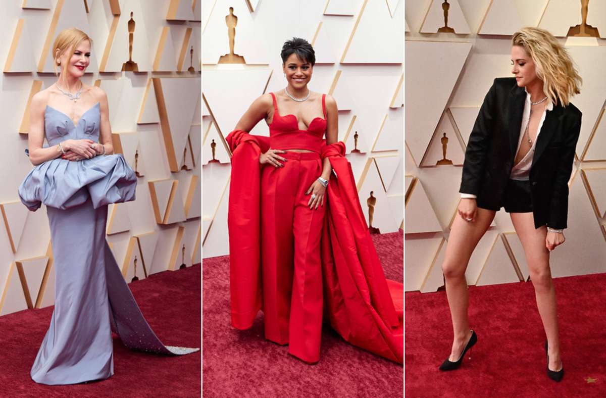 Drei Oscar-nominierte Schauspielerinnen, drei ganz unterschiedliche Looks: Nicole Kidman, Ariana DeBose und Kristen Stewart (von links)