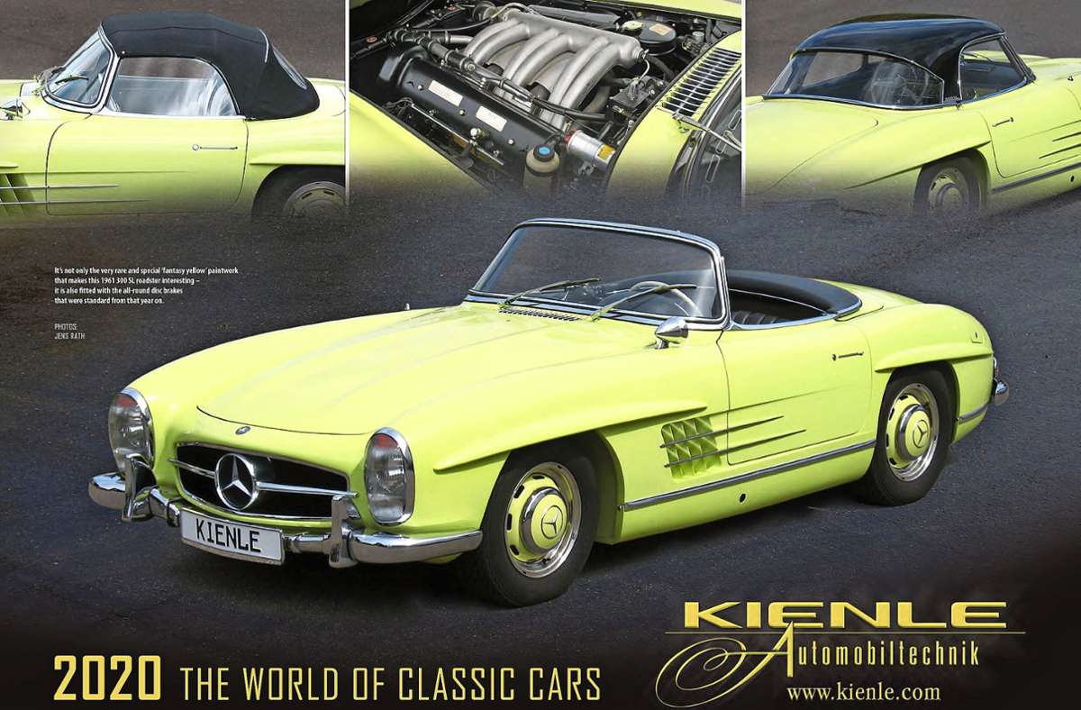 2020 zeigte Kienle einen Mercedes SL 300 Roadster, Baujahr 1961, in Fantasiegelb auf dem Titelblatt seines Kalenders. Um ein solches Auto geht es bei den Betrugsvorwürfen.