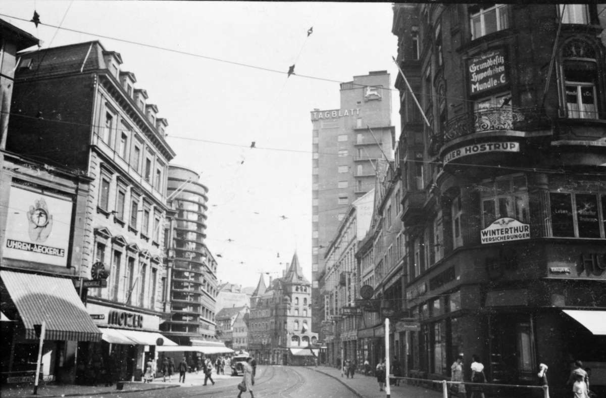 Eberhardstraße in Stuttgart 1942: Ein Spaziergang unterm Tagblattturm