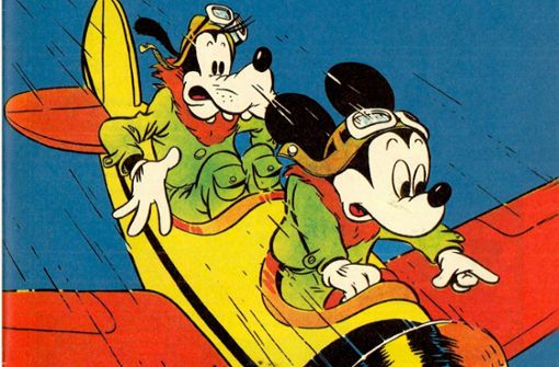 Coverausschnitt des ersten Hefts: Micky und Goofy  rasen auf Deutschland zu. Foto: epd/Disney