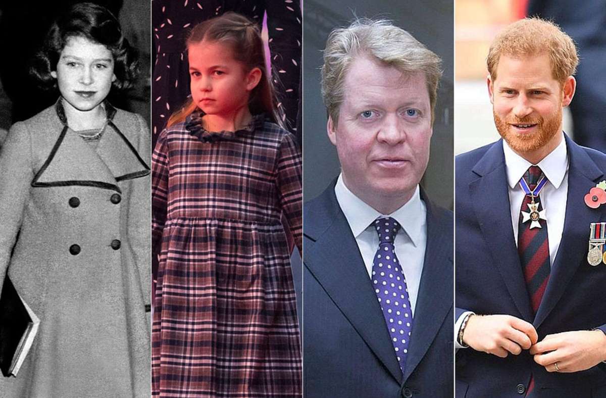Prinzessin Charlotte sieht ihrer Urgroßmutter Queen Elizabeth II. (links als junges Mädchen) sehr ähnlich, Prinz Harry (rechts) seinem Onkel Charles Spencer.