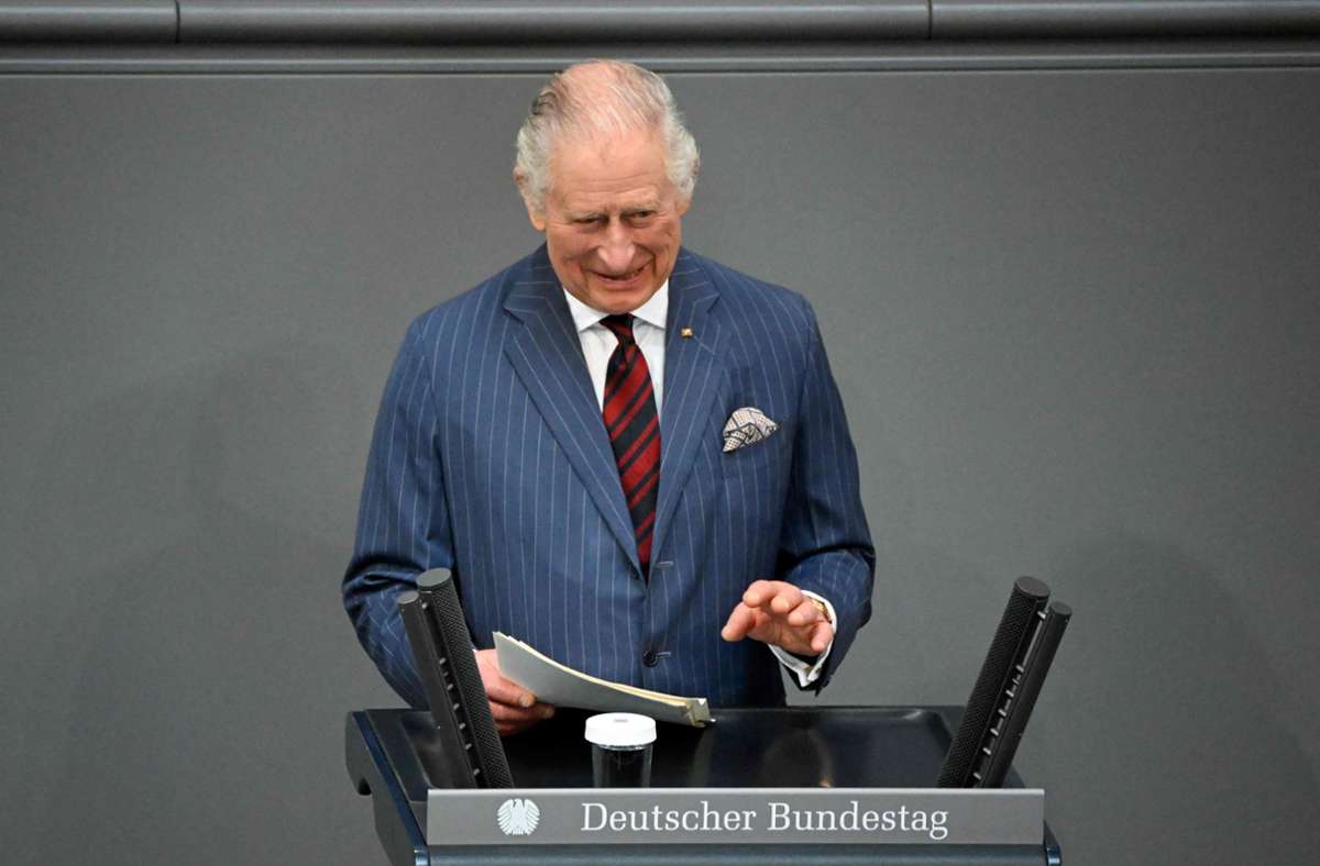 Weite Teile seiner Rede im  Bundestag hielt König Charles III. auf Deutsch. Foto: AFP/TOBIAS SCHWARZ