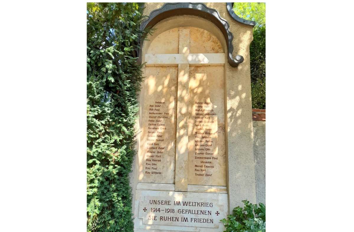 Das Mahnmal für die Gefallenenen des Ersten Weltkriegs auf dem Friedhof in Hofen ist wieder sauber. Foto: privat