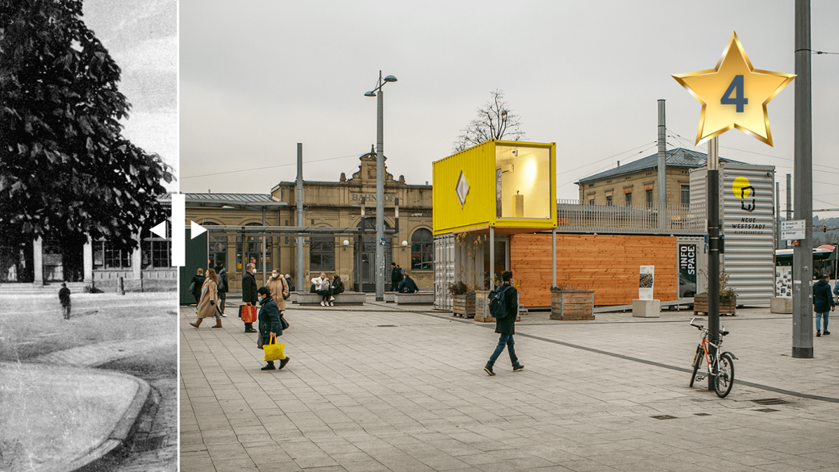 Hinter dem vierten Türchen des EZ-Adventskalenders verbirgt sich ein historisches Bild vom Esslinger Bahnhofsvorplatz.  Foto: oh