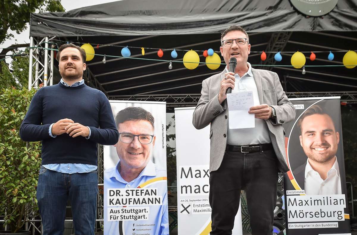 Sie wollen für die CDU in Stuttgart beide Direktmandate holen: Jungkandidat Maximilian Mörseburg und der langjährige Abgeordnete Stefan Kaufmann.