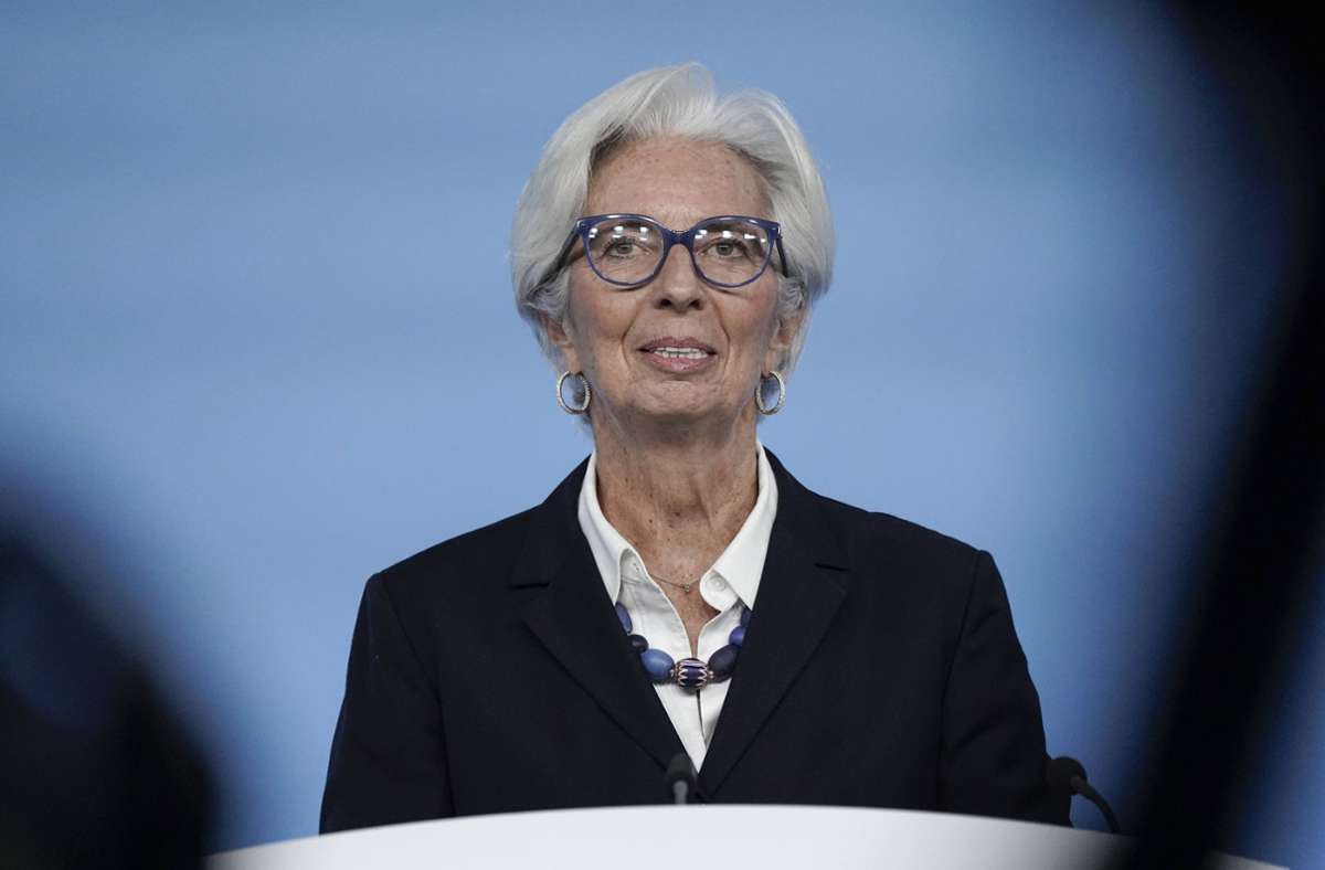 EZB-Chefin Christine Lagarde bei ihrer Rede in Frankfurt.