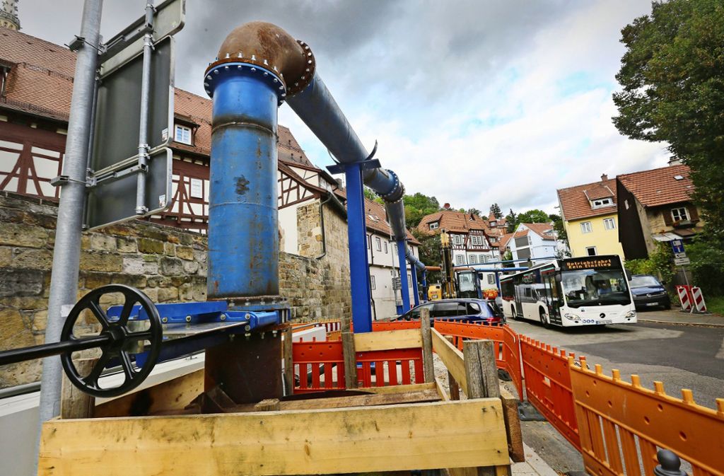 Baustelle in Esslingen: Jetzt fließt der Geiselbach in einer Pipeline