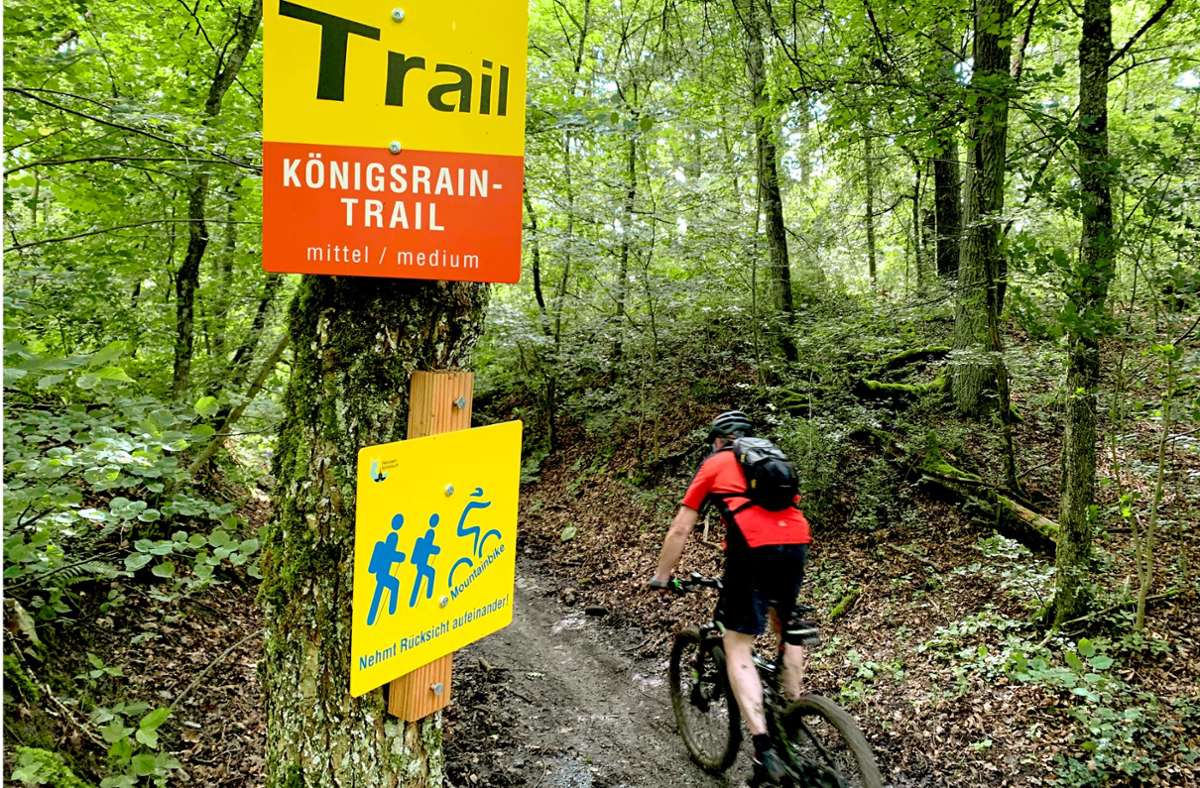 Mountainbiker im Schönbuch: Immer der Nase  und den gelben Schildern nach. Foto: Decksmann