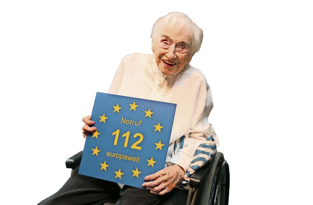 StuttgartStuttgarter Europa-Zentrum gewinnt die älteste Frau Deutschlands als Ehren-Schirmherrin für den Euro-Notruf 112: Mit 112  für die 112