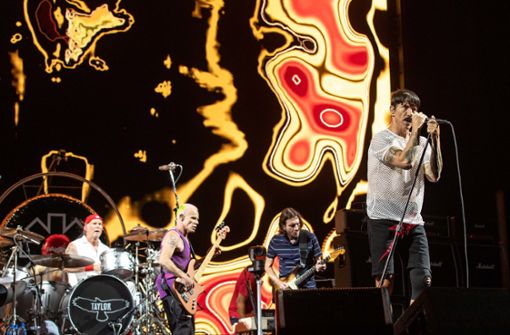 Die Red Hot Chili Peppers am 9. Oktober 2022 in Austin, Texas: Chad Smith, Flea, John Frusciante und Anthony Kiedis (von links). Foto: o/e