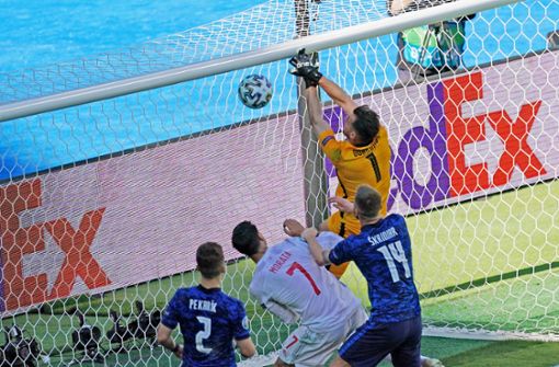 Das bislang kurioseste Eigentor der EM: Der slowakische Torhüter Martin Dubravka schlägt den Ball im Spiel gegen Spanien ins eigene Tor. Foto: imago/Pressinphoto
