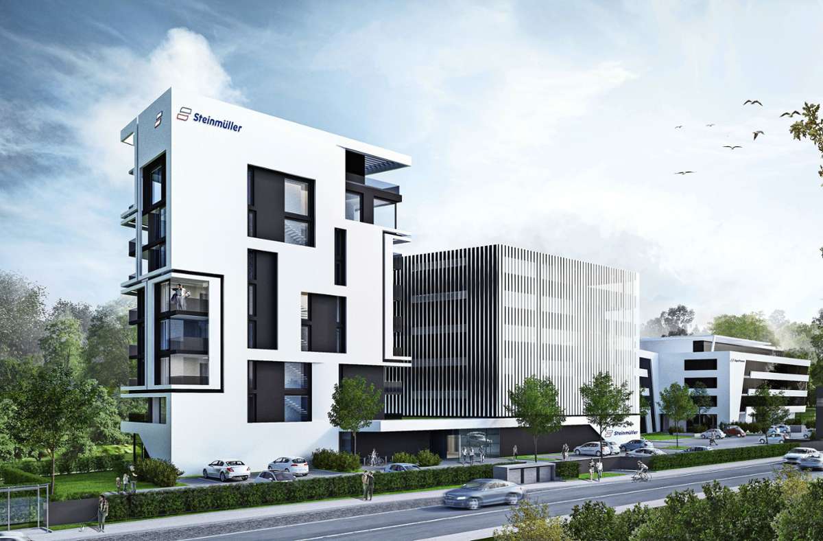 Die  Gebäude links sollen die bestehende Zentrale ergänzen. Foto: Steinmüller Immobilien GmbH