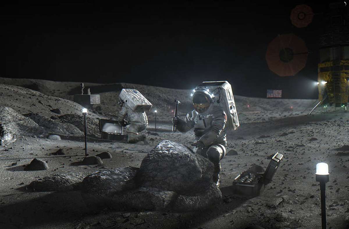 Die undatierte Illustration der Nasa zeigt Artemis-Astronauten auf dem Mond. Die Nasa hat große Pläne für ihre bemannte Raumfahrt. Bislang zeigt sich die Artemis-Mission aber vor allem krisengeplagt.