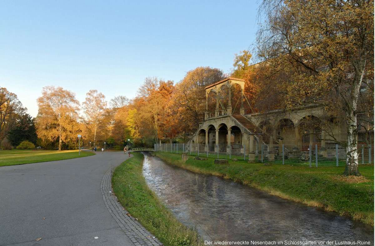 Auch an der Lusthausruine im Schlossgarten wäre der Nesenbach nach Ostertags Vision vorbeigeflossen.