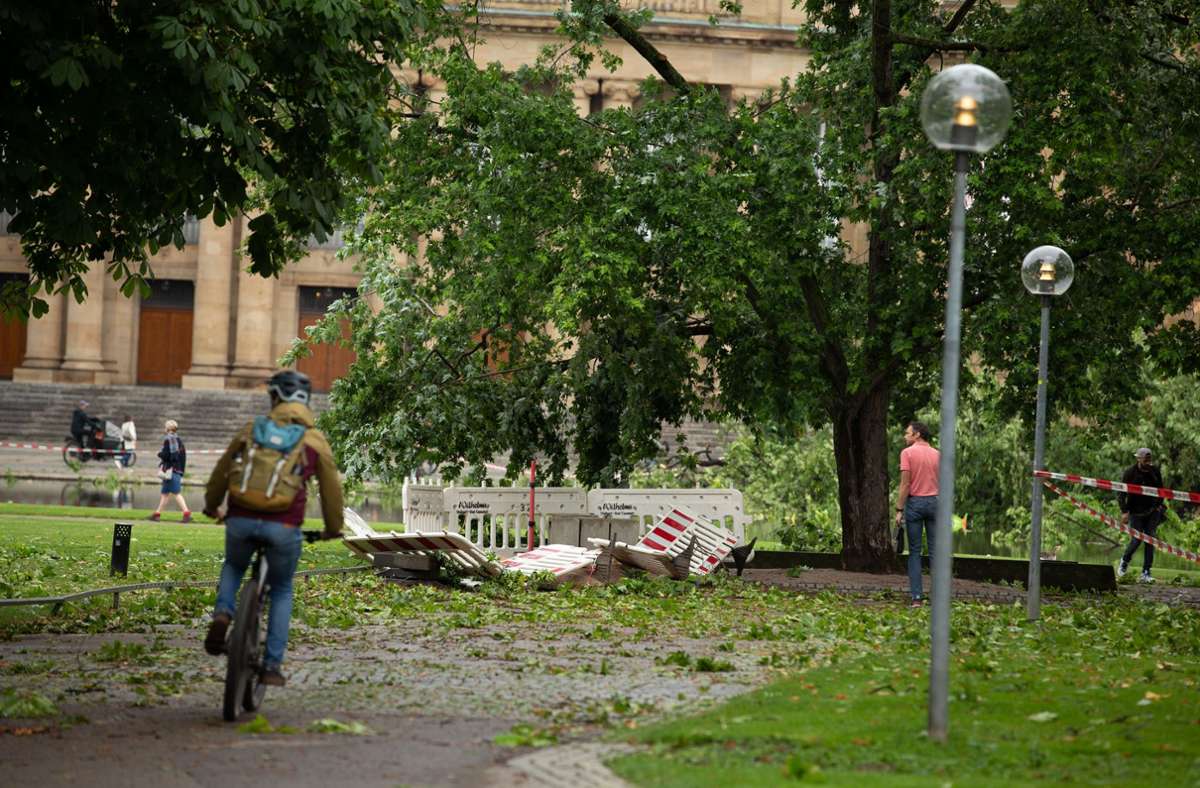 Nach dem Unwetter in Stuttgart: Im Schlossgarten beginnt das Aufräumen
