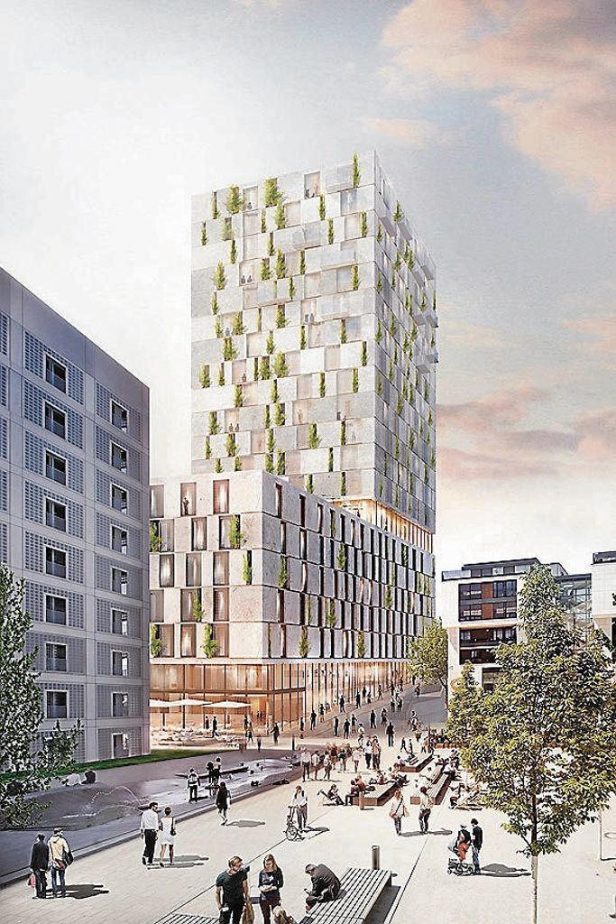 Wettbewerb entschieden - Gebäude mit 470 Hotelzimmern neben der Stadtbücherei an der Heilbronner Straße geplant: Ein grüner Turm am Mailänder Platz