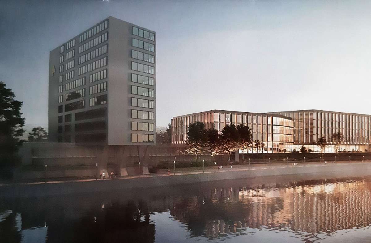 So stellen sich die Architekten das neue Verwaltungsgebäude am Neckarufer vor.
