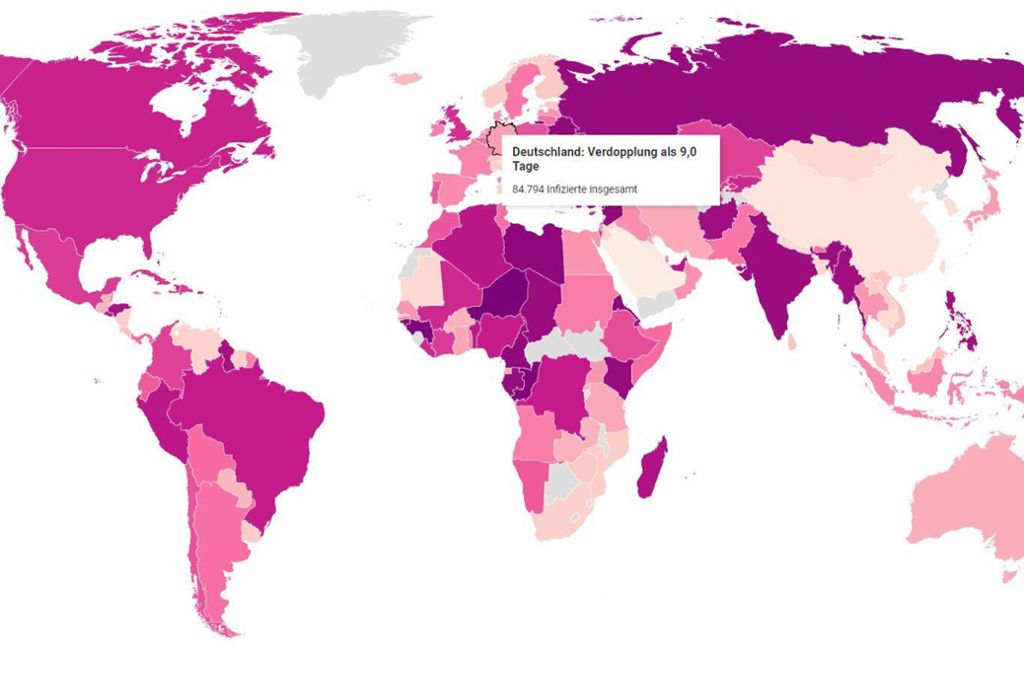 Coronavirus: Verdopplungszeit weltweit: Die Corona-Weltkarte