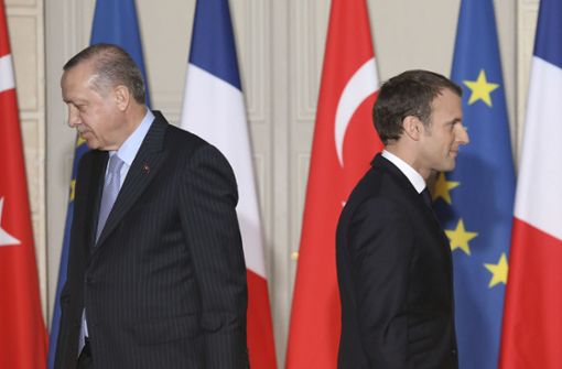Dicke Luft zwischen dem türkischen Präsidenten Recep Tayyip Erdogan (links) und Frankreichs Präsident Emmanuel Macron (Archivbild). Foto: dpa/Ludovic Marin