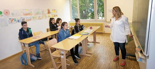 Die Vorbereitungsklasse an der Freien Waldorfschule Esslingen besteht derzeit nur aus sechs Schülern (eine Schülerin fehlt auf dem Bild): Die Kleingruppe soll Raum für individuelle Förderung bieten. Foto: Bulgrin Quelle: Unbekannt