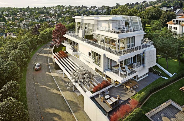 Luxus-Wohnbau in Stuttgart von Architekt Richard Meier: Ozeankreuzer in Halbhöhenlage