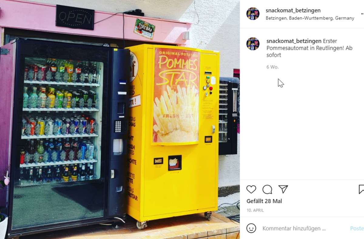 Snacks in Reutlingen-Betzingen: 21-Jähriger sorgt mit Pommesautomat für Begeisterung