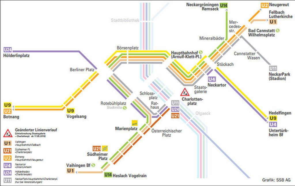 STUTTGART: Stuttgarter Straßenbahnen AG wechselt am 17. Mai für eineinhalb Jahre den Fahrplan - Vier Linien werden umgeleitet: Nach Pfingsten: Stadtbahnen auf neuen Wegen