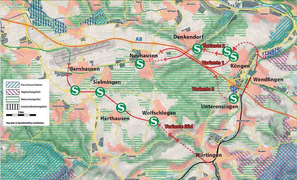 KREIS ESSLINGEN: Machbarkeitsstudie spielt Zukunftsmusik - Erste Kostenschätzung für zehn Kilometer S-Bahn liegt bei 500 Millionen Euro: Vier Varianten ins Neckartal denkbar