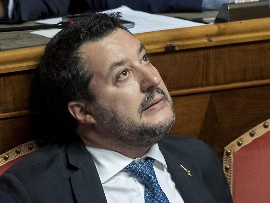Matteo Salvini, ehemaliger Innenminister von Italien, reagiert auf die Entscheidung des Senats über die Aufhebung seiner Immunität als Mitglied der Parlamentskammer. Foto: Roberto Monaldo.Lapre/LaPresse via ZUMA Press/dpa